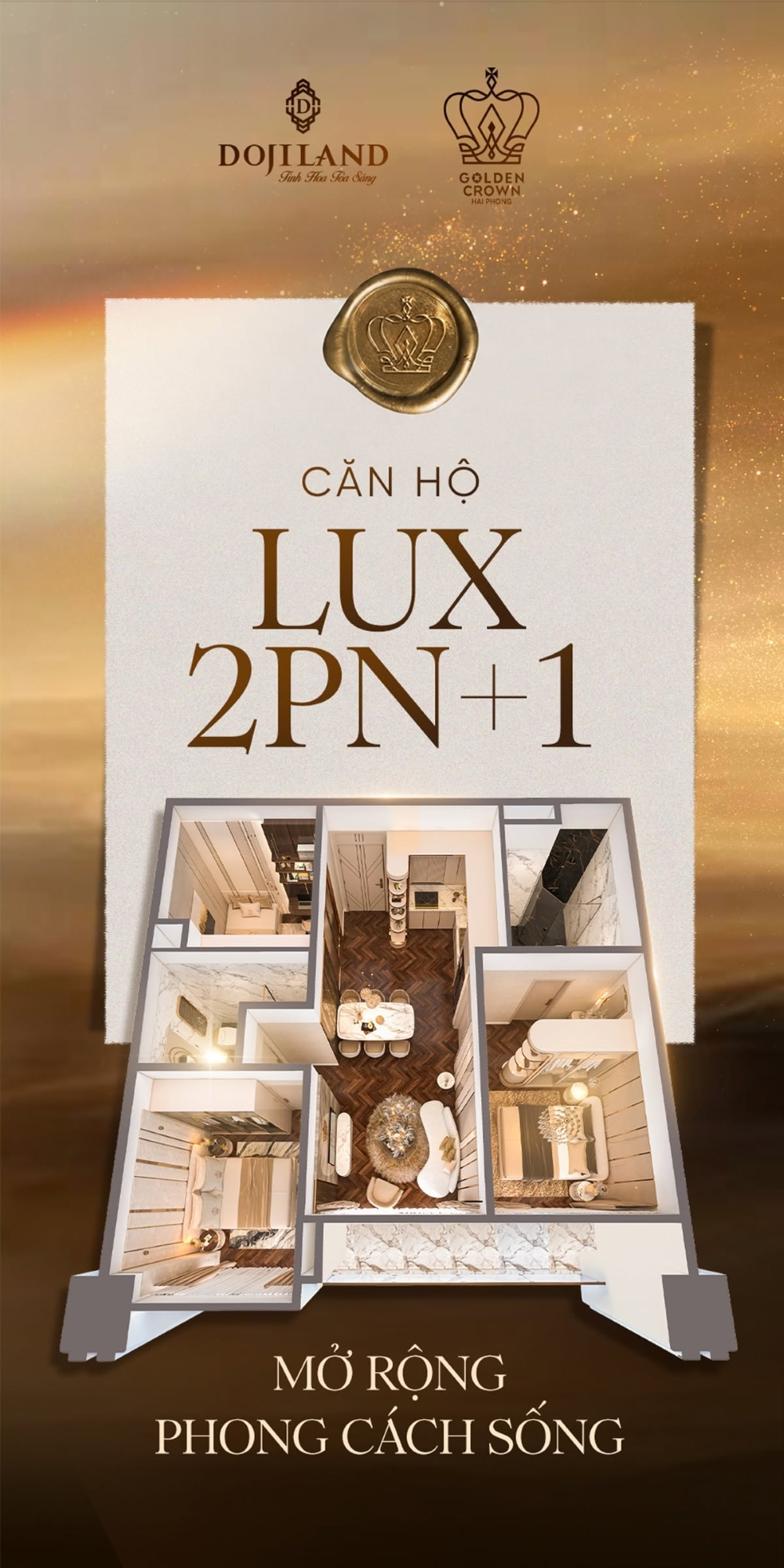 Căn hộ Lux 2PN tại chung cư Golden Crown – Không gian sống rộng mở cho gia đình hiện đại